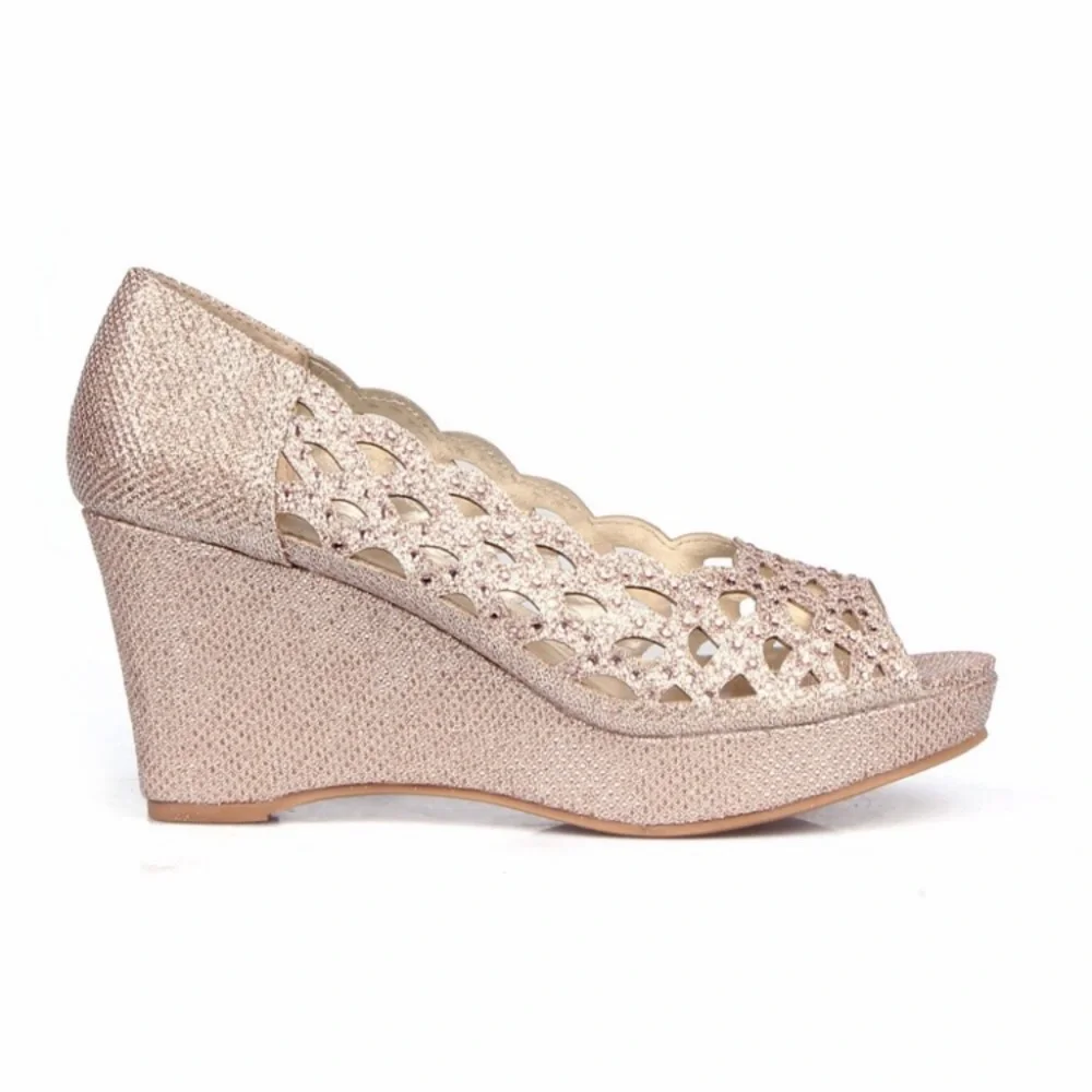 SALE NEW rose gold mermaid shimmer glitter wedges